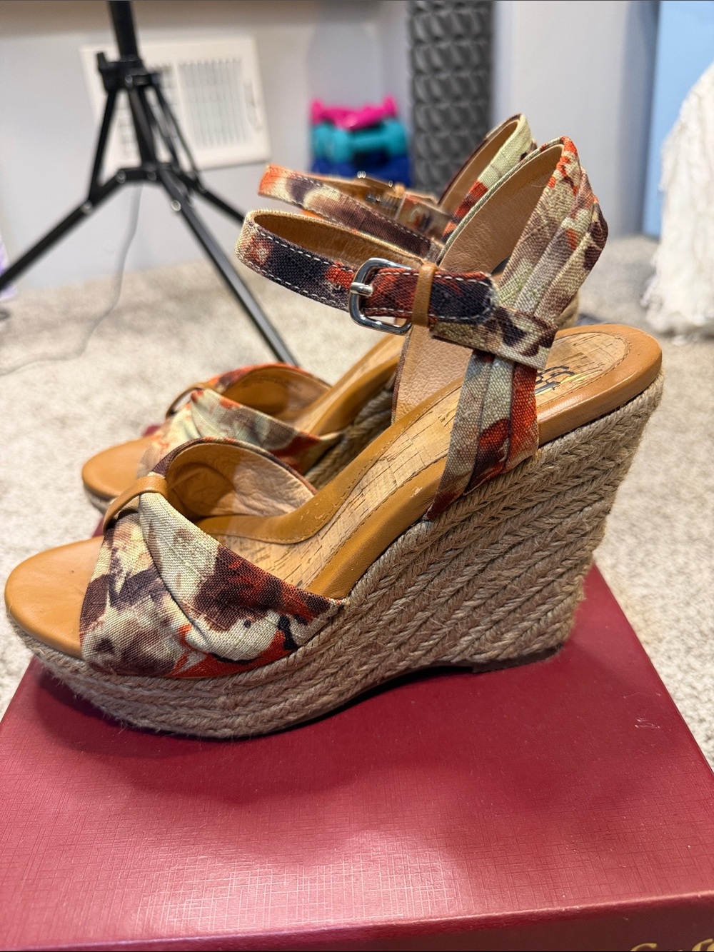 Floral Multi-Color Slingback Wedge Sandals